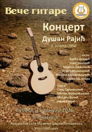 „Veče gitare“ 31. januara u Muzičkoj školi - Hit Radio Pozarevac, Branicevski okrug